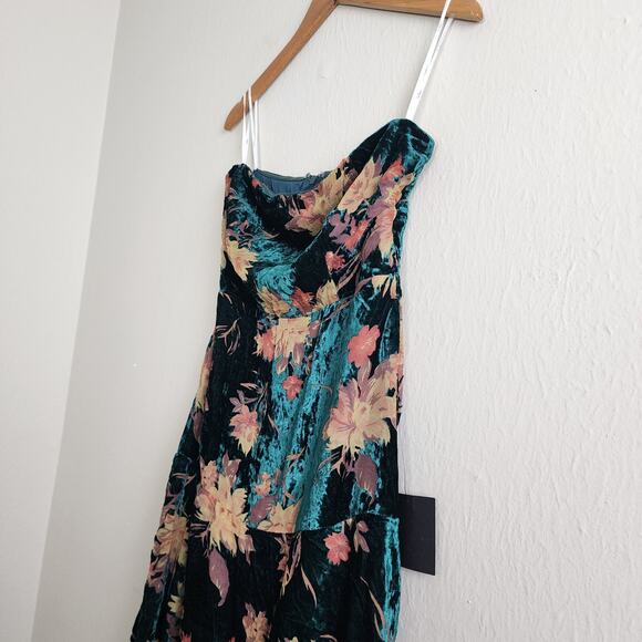 NWT Lulus Real Allure Emerald Green Burnout Velvet Floral Strapless Maxi Dress - Picture 10 of 15